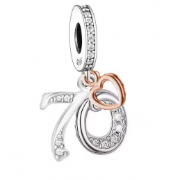 Charm age anniversaire 70 soixante-dix coeur or rose strass argent pour bracelet