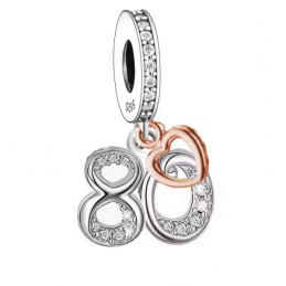 Charm age anniversaire 80 quatre-vingt coeur or rose strass argent pour bracelet