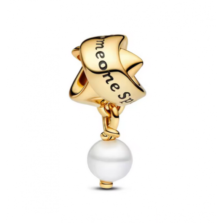 Charm ruban or perle blanche pour bracelet