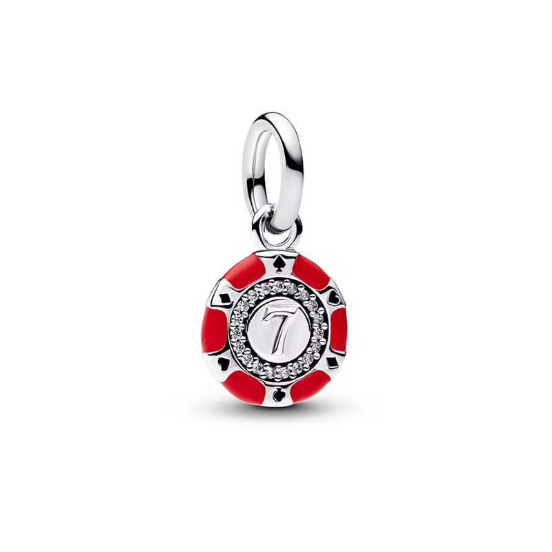 Charm Jeton poker jeu numéro 7 rouge argent pour bracelet