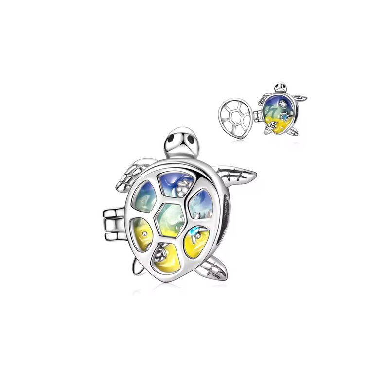 Charm tortue carapace bleu vert jaune argent pour bracelet