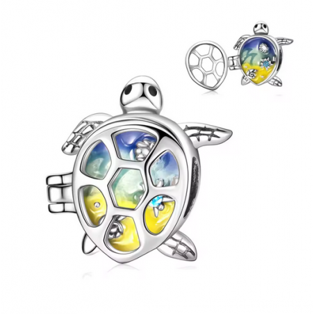 Charm tortue carapace bleu vert jaune argent pour bracelet