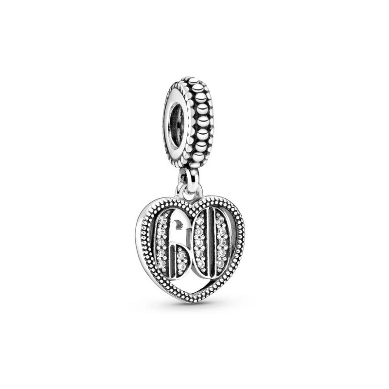 Charm coeur 60 ans argent pour bracelet