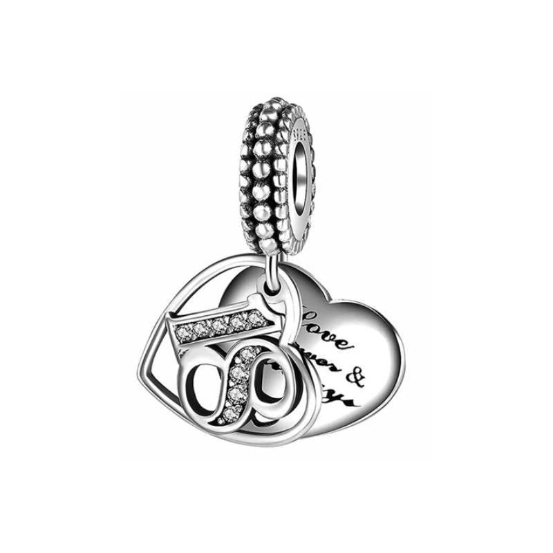 Charm anniversaire coeur 18 ans strass argent pour bracelet