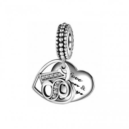 Charm anniversaire coeur 18 ans strass argent pour bracelet