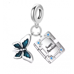 Charm livre romance papillon paradis argent pour bracelet