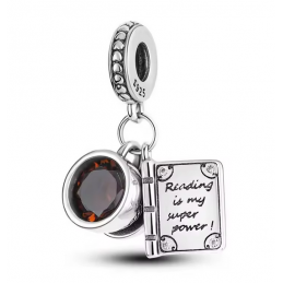 Charm livre romance tasse café chocolat argent pour bracelet