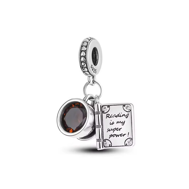 Charm livre romance tasse café chocolat argent pour bracelet Charm livre romance tasse café chocolat argent pour bracelet