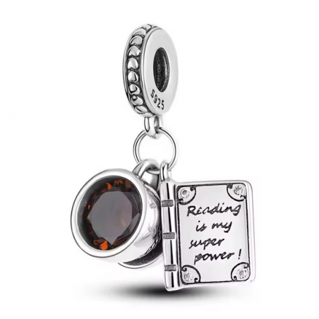 Charm livre romance tasse café chocolat argent pour bracelet