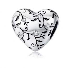 Charm coeur arbre feuille argent pour bracelet
