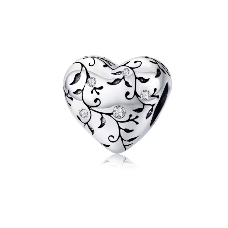 Charm coeur arbre feuille argent pour bracelet