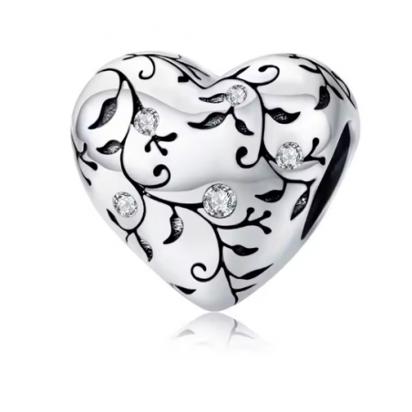 Charm coeur arbre feuille argent pour bracelet
