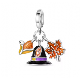 Charm chapeau maïs feuille orange érable automne argent pour bracelet