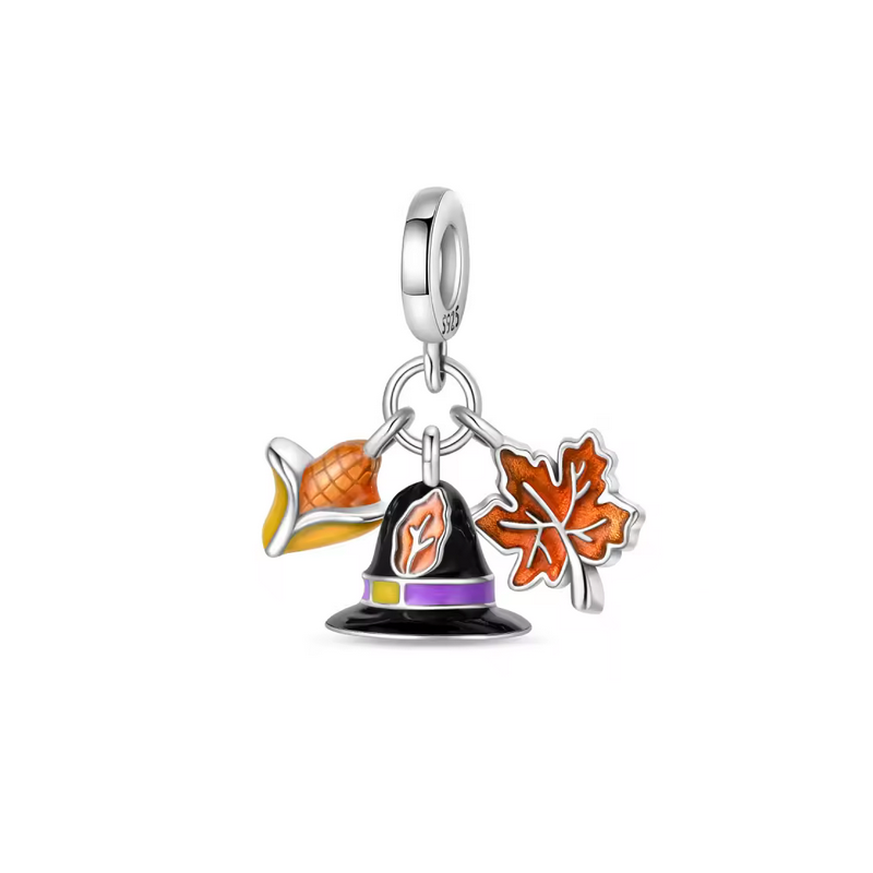 Charm chapeau maïs feuille orange érable automne argent pour bracelet