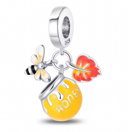Charm pot miel abeille feuille orange automne argent pour bracelet