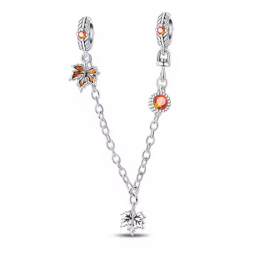 Charm chaine strass feuille orange automne argent pour bracelet