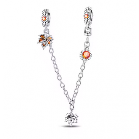 Charm chaine strass feuille orange automne argent pour bracelet