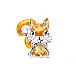 Charm écureuil marron strass orange argent pour bracelet