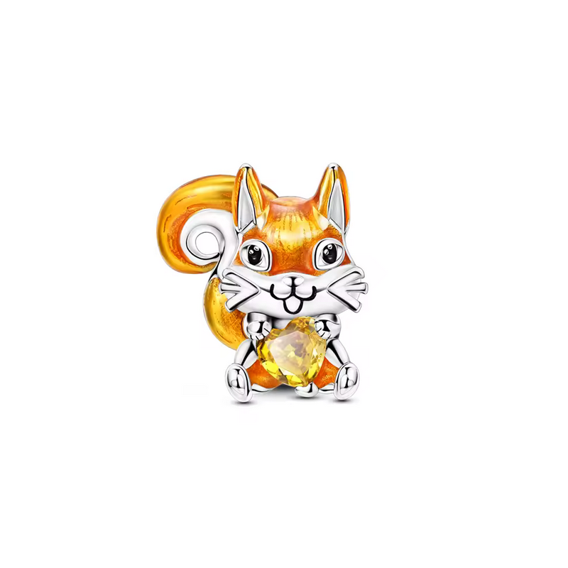 Charm écureuil marron strass orange argent pour bracelet