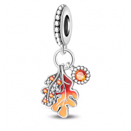 Charm feuille chêne strass orange automne argent pour bracelet