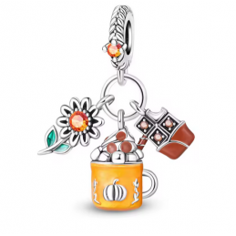 Charm tournesol chocolat chaud guimauve automne argent pour bracelet