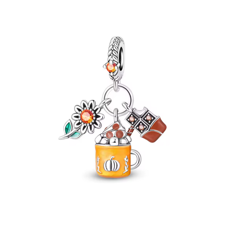 Charm tournesol chocolat chaud guimauve automne argent pour bracelet