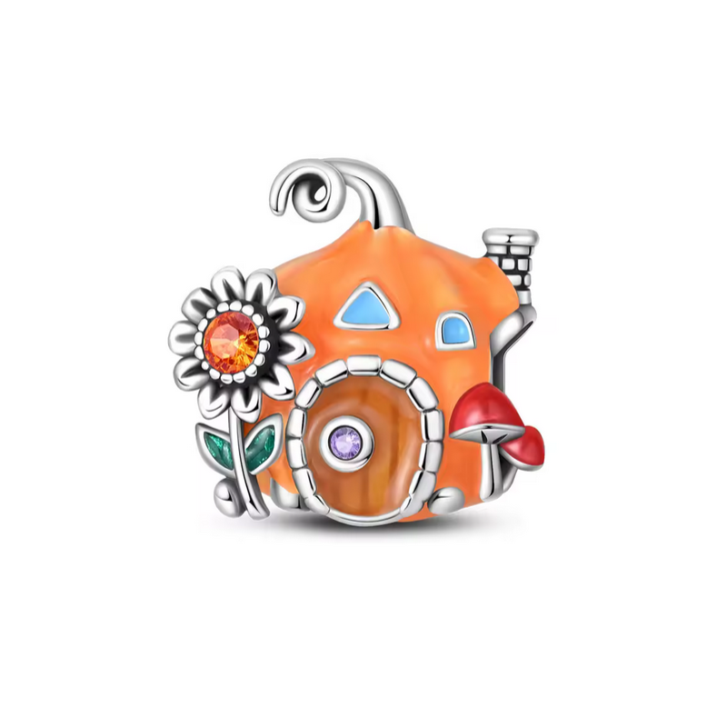 Charm maison citrouille tournesol automne argent pour bracelet