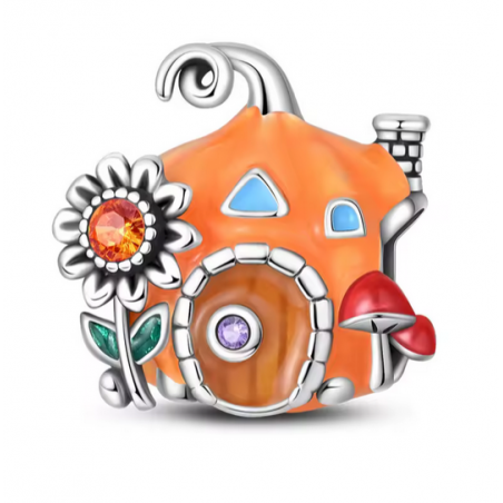 Charm maison citrouille tournesol automne argent pour bracelet