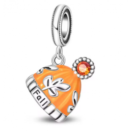 Charm bonnet feuille strass automne argent pour bracelet