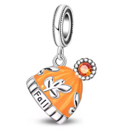 Charm bonnet feuille strass automne argent pour bracelet