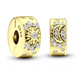 Charm séparateur clip soleil lune strass or pour bracelet argent