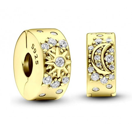 Charm séparateur clip soleil lune strass or pour bracelet argent
