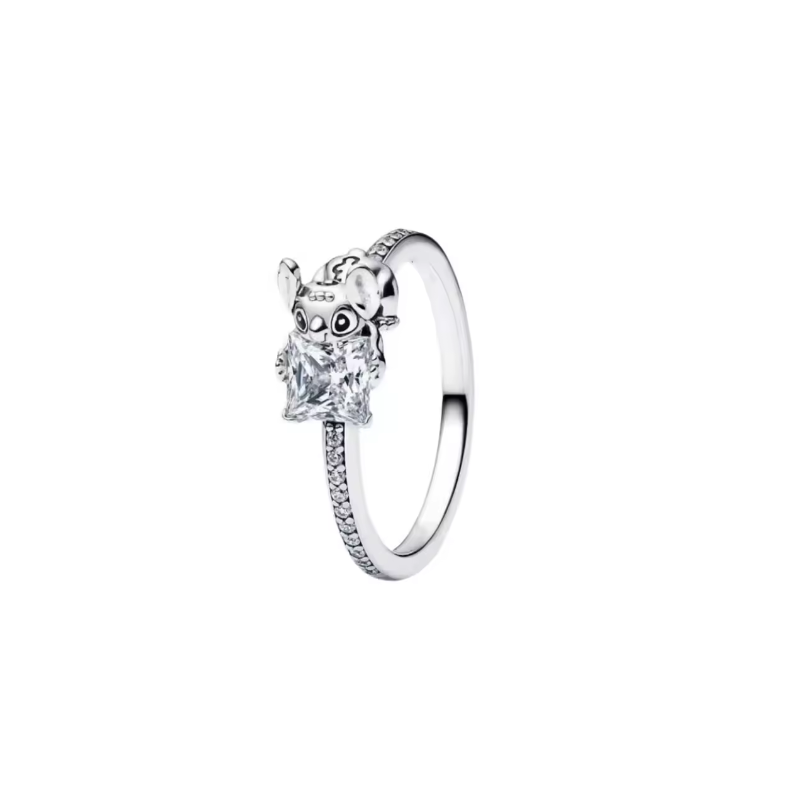Bague stitch rattrape strass blanc pierre argent