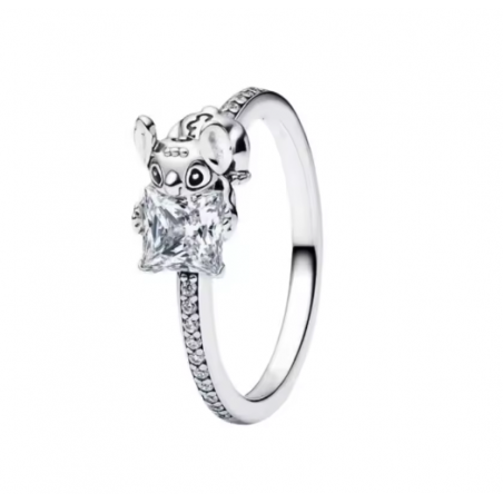 Bague stitch rattrape strass blanc pierre argent