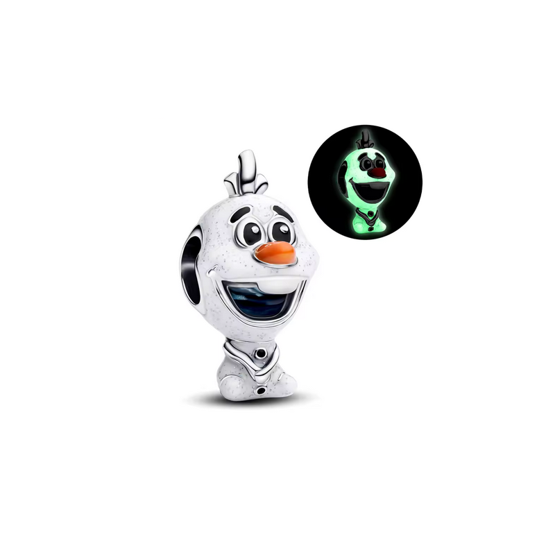 Charm olaf reine des neiges phosphorescent argent pour bracelet disney