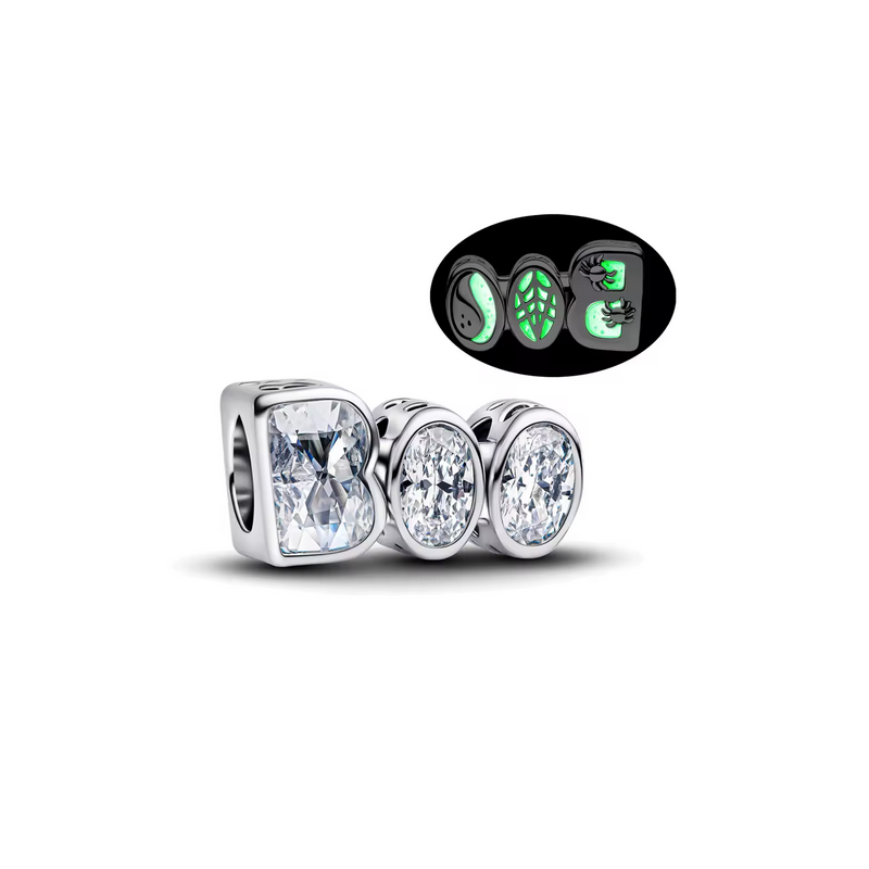 Charm Boo halloween araignée strass blanc phosphorescent argent pour bracelet