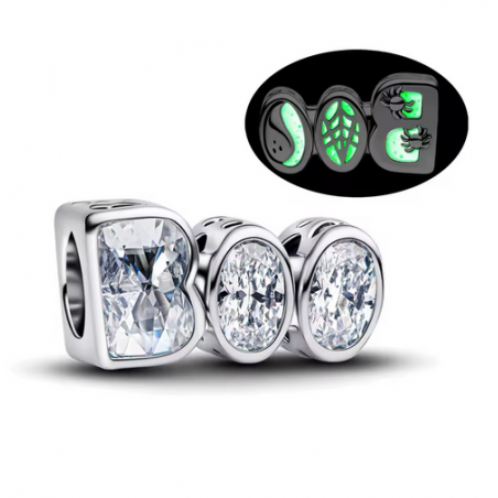 Charm Boo halloween araignée strass blanc phosphorescent argent pour bracelet