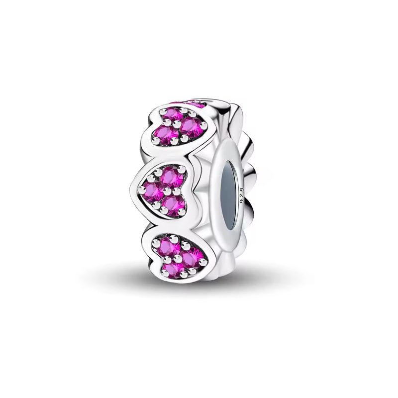 Charm séparateur bloqueur grand coeur strass rose pour bracelet