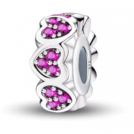 Charm séparateur bloqueur grand coeur strass rose pour bracelet