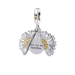 Charm tournesol soleil strass jaune argent pour bracelet