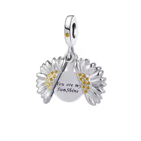 Charm tournesol soleil strass jaune argent pour bracelet
