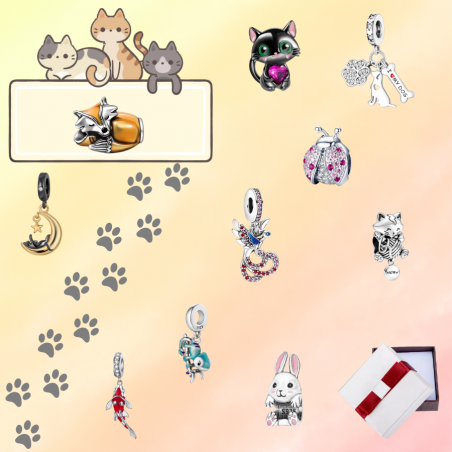 Calendrier de l'avent charm animaux chat chien caméléon argent pour bracelet