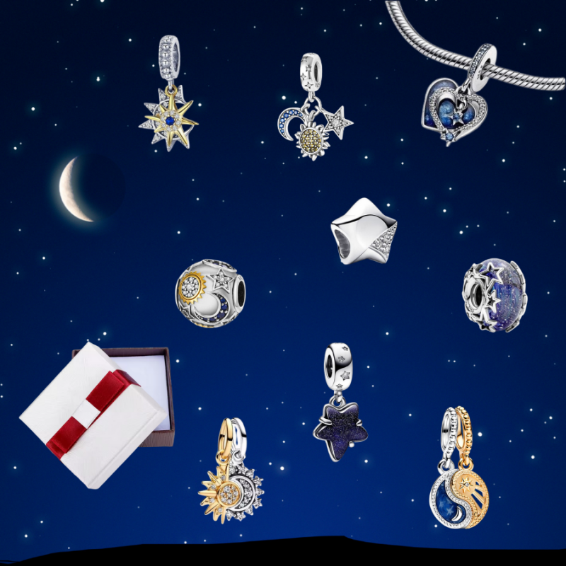 Calendrier de l'avent charm étoile lune soleil ciel espace argent pour bracelet