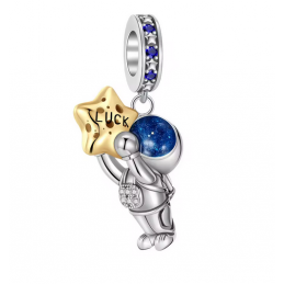 Charm astronaute étoile or main chance argent pour bracelet