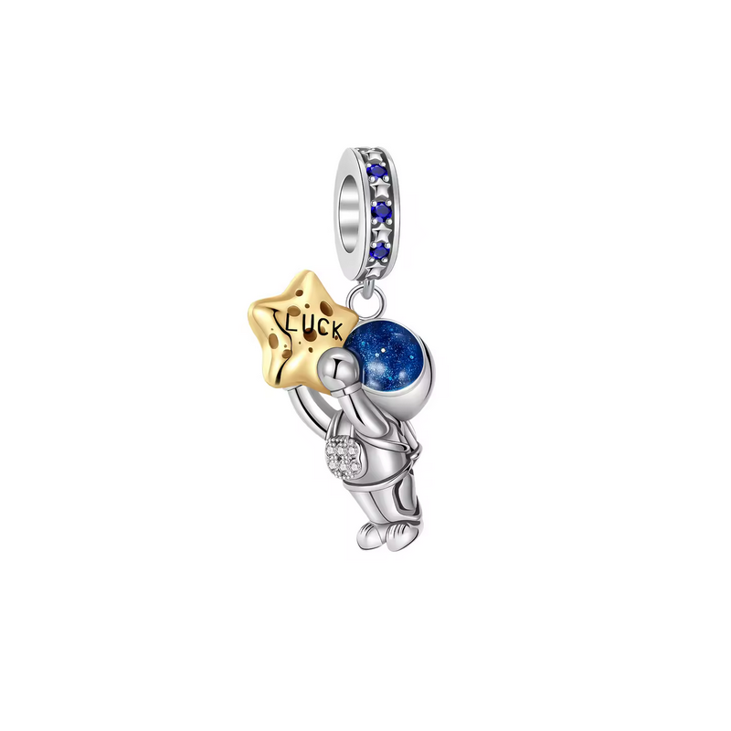 Charm astronaute étoile or main chance argent pour bracelet