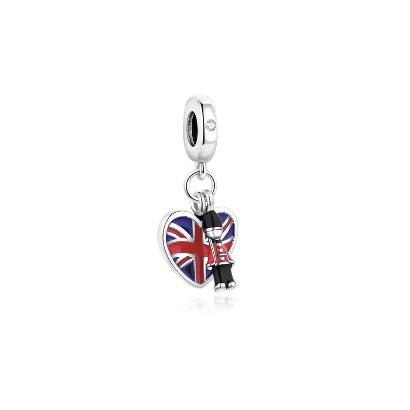 Charm Coeur drapeau anglais garde royal Londres argent pour bracelet
