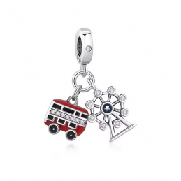 Charm bus rouge et grande roue Londres argent pour bracelet