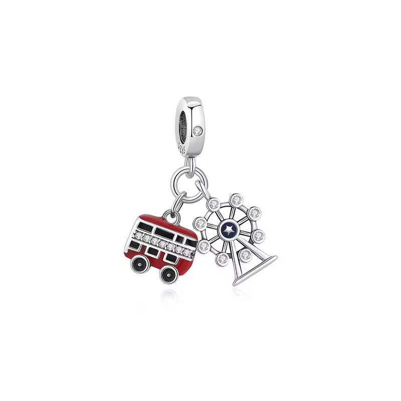 Charm bus rouge et grande roue Londres argent pour bracelet