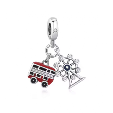 Charm bus rouge et grande roue Londres argent pour bracelet