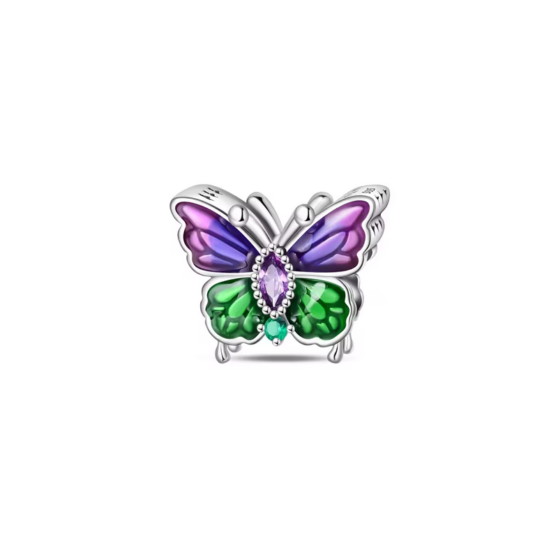 Charm papillon pierre violette verte argent pour bracelet